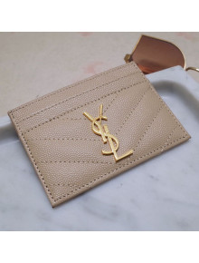 Saint Laurent Grained Leather Card Holder 423291 Apricot/Gold 2021