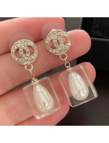 Chanel Transparent Resin Pearl Short Earrings White/Gold/Crystal  2019