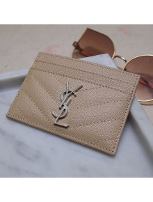 Saint Laurent Grained Leather Card Holder 423291 Apricot/Silver 2021