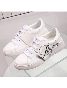 Roger Vivier Viv' Skate Calfskin Buckle Sneakers White/Black Print 2019