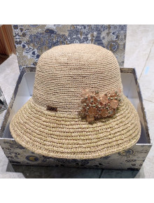 Dior Straw Bucket Hat with Crystal Charm Beige 2021