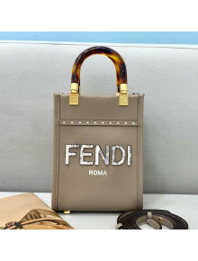 Fendi Sunshine Mini Shopper Tote Bag with Snakeskin Logo Grey 2021