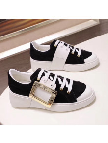 Roger Vivier Viv' Skate Suede Buckle Sneakers Black/White 2019