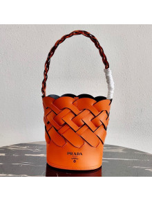 Prada Woven Leather Tress Bucket Bag 1BE049 Orange 2020