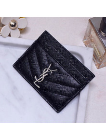 Saint Laurent Grained Leather Card Holder 423291 Black/Silver 2021