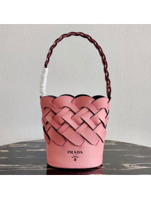 Prada Woven Leather Tress Bucket Bag 1BE049 Pink 2020