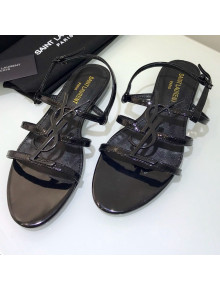 Saint Laurent Patent Leather Cassandra Sandal with Logo Black 2019