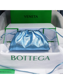 Bottega Veneta The Mini Pouch Soft Clutch Bag in Metallic Blue Calfskin 2020 585852