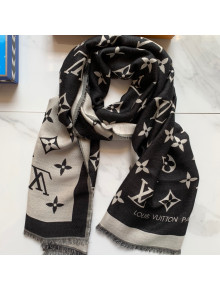 Louis Vuitton Monogram Wool Scarf 70x200cm Black 2021 47