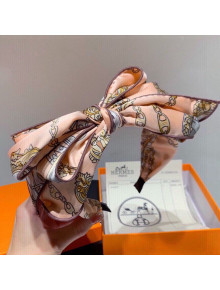 Hermes Print Silk Bow Headband Hair Accessory Pink 2021 03