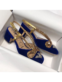 Gucci Velvet Mid-heel Pump with Bat and Crystals 548863 Cobalt Blue 2019