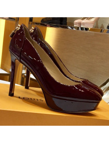 Louis Vuitton Patent Calfskin High-Heel Lock Back Platform Pump Burgundy 2019