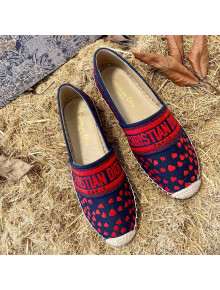 Dior Granville Flat Espadrilles in Navy Blue and Red Hearts I Love Paris Embroidered Cotton 2021