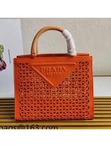 Prada Drill Cutout Calfskin Wood Tote Bag 1BG405 Orange 2021