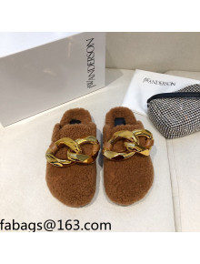 JW Anderson Shearling Chain Mules Brown 2021 1116106