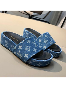 Louis Vuitton Jumbo Denim Flatform Slide Sandals Blue 2021 02