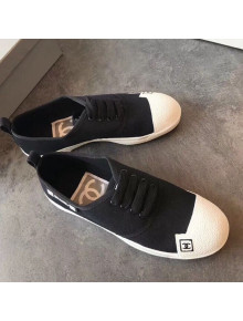 Chanel Fabric CC Logo Patch Sneakers Black 2019