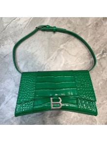 Balenciaga Hourglass Sling Shoulder Bag in Green Shiny Crocodile Embossed Calfskin 2020