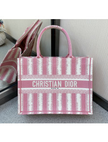 Dior Pink D-Stripes Embroidery Small Book Tote Bag 2021