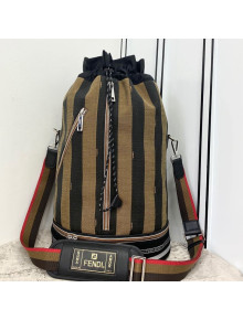 Fendi Men's Large Striped Drawstring Bucket Bag Brown/Black 2021