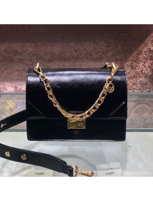 Fendi Kan U Medium Waxed Leather Flap Bag Black/Gold 2019 