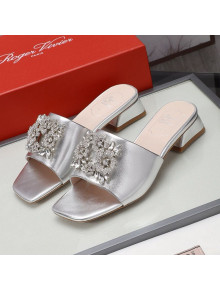 Roger Vivier Metallic Leather Slide Sandals 3cm Silver 2021