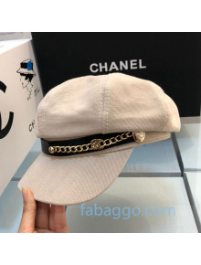 Chanel Canvas Hat with Chain Charm White 2020