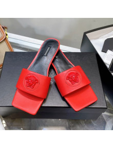 Versace Lambskin Flat Side Sandals Red 2022 032636