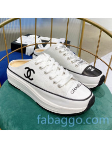 Chanel Canvas Platform Open Back Sneakers Mules White 02 2020