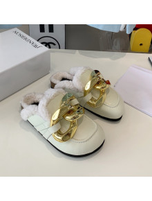 JW Anderson Calfskin Fur Chain Mules White 2021