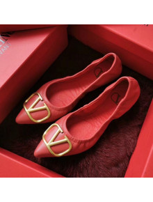 Valentino VLogo Leather Flat Ballerinas Red 2020