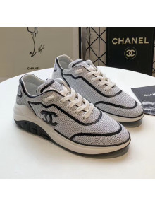 Chanel CC Logo Sequins & Leather Sneakers G35936 White/Black 2020