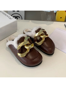 JW Anderson Calfskin Fur Chain Mules Brown 2021