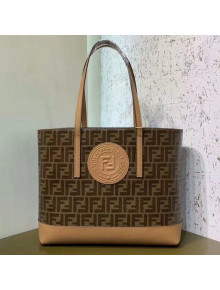 Fendi Glazed FF Fabric and Leather Shopper Bag Brown 2019