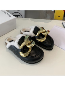 JW Anderson Calfskin Fur Chain Mules Black 2021