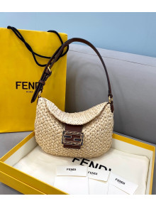 Fendi Small Croissant Woven Straw Hobo Bag Beige 2021