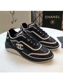 Chanel CC Logo Sequins & Leather Sneakers G35936 Black/White 2020