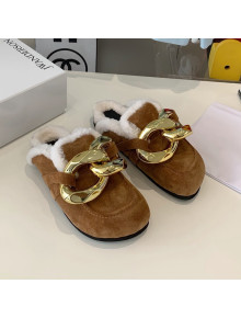 JW Anderson Suede Fur Chain Mules Brown 2021