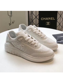 Chanel CC Logo Sequins & Leather Sneakers G35936 White 2020