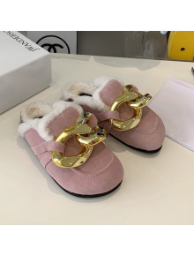 JW Anderson Suede Fur Chain Mules Pink 2021