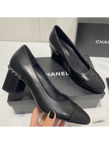 Chanel Laminated Lambskin Chain Pumps 6cm G37164 Black 2021