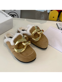 JW Anderson Suede Fur Chain Mules Khaki 2021