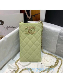 Chanel Quilted Grained Calfskin Phone Holder with Chain AP1836 Green 2020