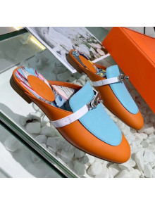 Hermes Calfskin Oz Mules Orange/Blue 2020