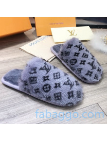 Louis Vuitton Monogram Mink Fur and Wool Homey Flats Mules Blue 2020