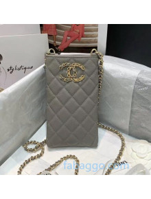 Chanel Quilted Grained Calfskin Phone Holder with Chain AP1836 Gray 2020