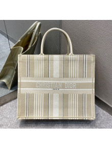 Dior Large Book Tote Bag in Beige Stripes Canvas 2021