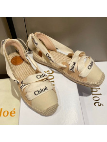 Chloe Logo Canvas Lace Up Espadrilles White 2021