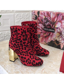 Dolce & Gabbana DG Leopard Print Heel 10.5cm Ankle Boots Red 2021