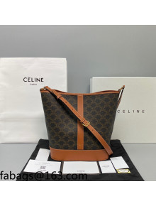 Celine Medium Bucket Bag 16 in Triomphe Canvas and Calfskin Brown 2021